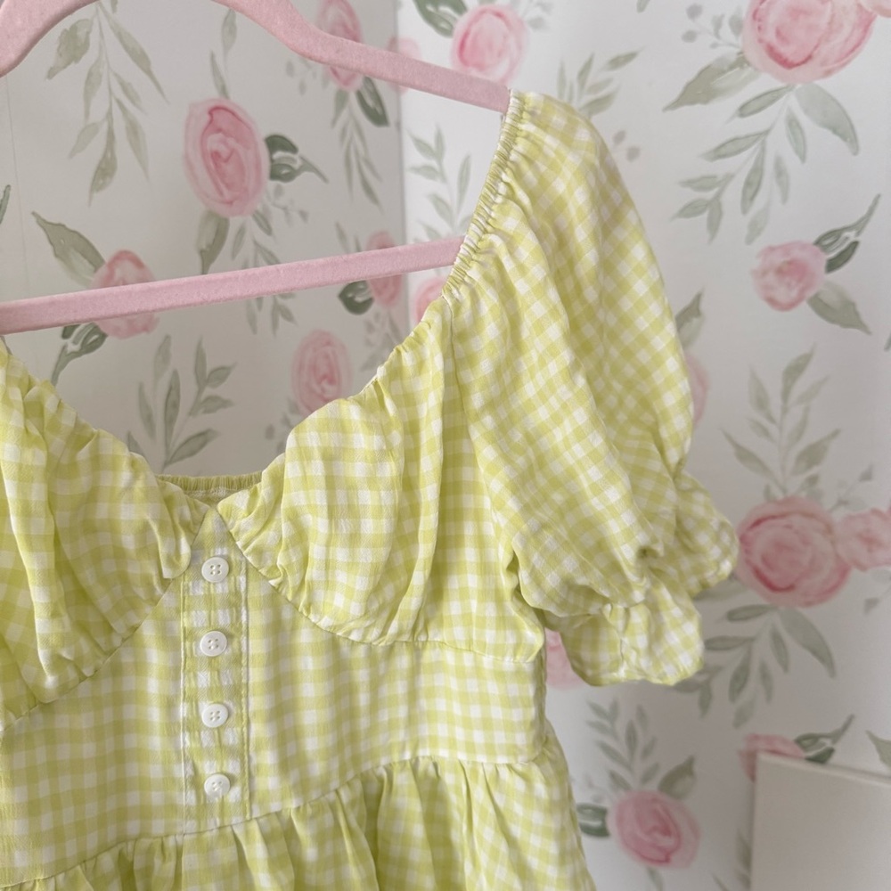 Light Green Gingham Ruffled Romper - image 7